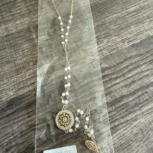Altar'd State Gold and White Necklace with Intricate Pendant